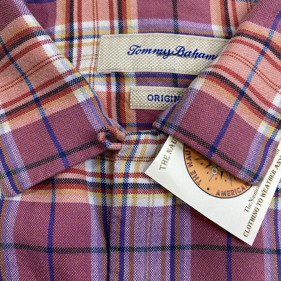 Tommy Bahama Shirt Men Large Pinks Pastel Plaid Loop Collar Silk Preppy Outdoors - Picture 3 of 16